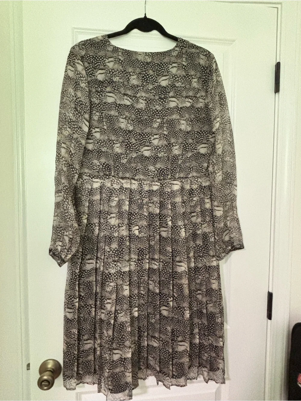 J. Crew Silk Black and White Printed V-Neck Long Sleeve Dress